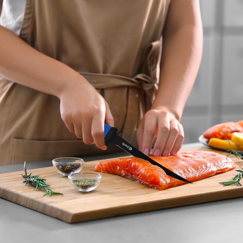 QEEGO Fish Fillet Knife 7 Inch,Razor-Sharp Flexible Blade,Ergonomic Non-Slip Handle - Perfect for Slicing Fish,Includes Safety Sheath and 1 Two Stage Knife Sharpener - Image 2